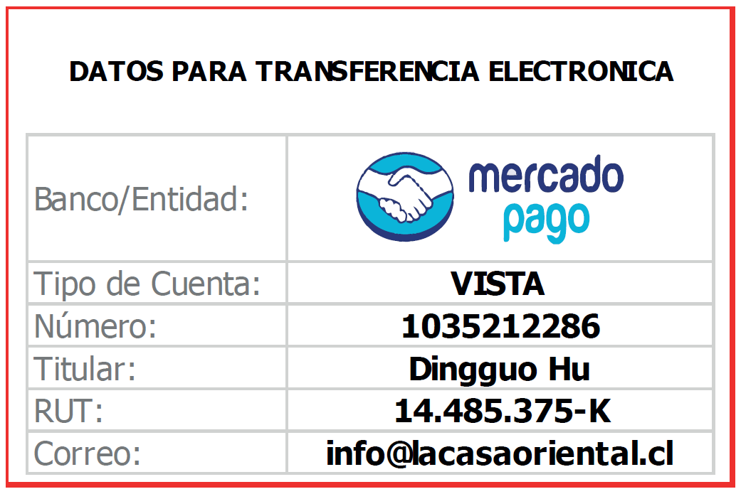 Datos de transferencia electrónica de La Casa Oriental
